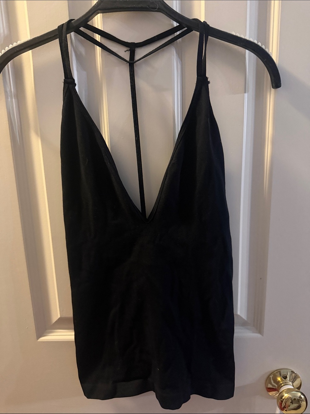 Free People Black Strappy V-Neck Cami Tank